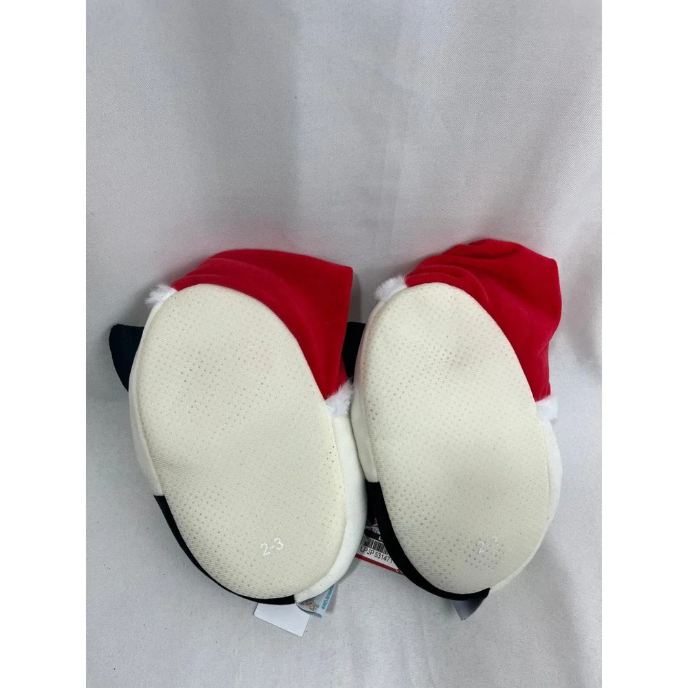 Squishmallows Santa Hat Cat Plush Slippers Kids Size 2/3 Off-White Black Holiday